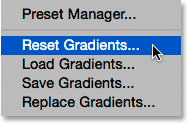Choosing Reset Gradients from the Gradient Picker menu. 