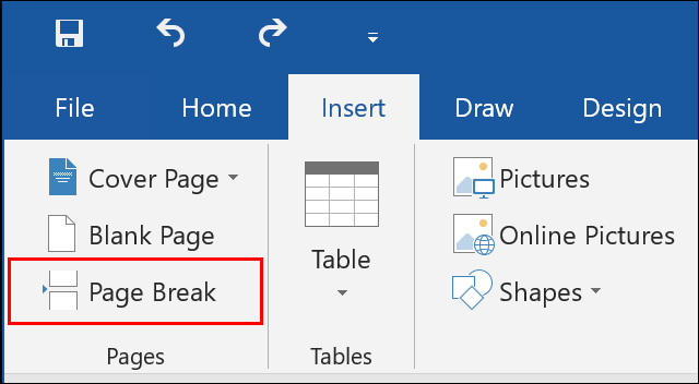 Click Insert ></p>
<p> Page Break in Microsoft Word to insert a new page break to your document