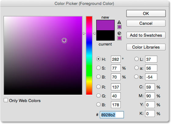 Clicking the Foreground color swatch in the Tools panel. 