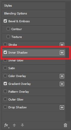 Inner Shadow را از لیست گزینه های Style در پنجره Layer Style انتخاب کنید.