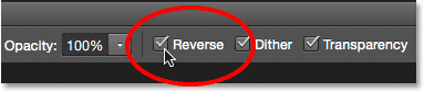 Selecting Reverse in the Options Bar. 