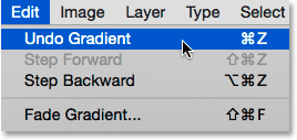 Selecting Undo Gradient from under the Edit menu. 
