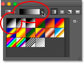 The gradient preview bar and the gradient thumbnail in the Gradient Picker are back to the default colors. 