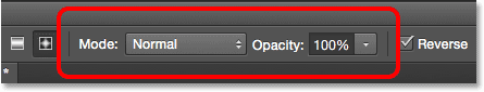 The Mode and Opacity options for the Gradient Tool. 