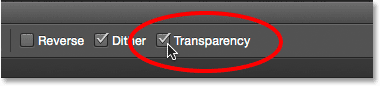 The Transparency option for the Gradient Tool. 