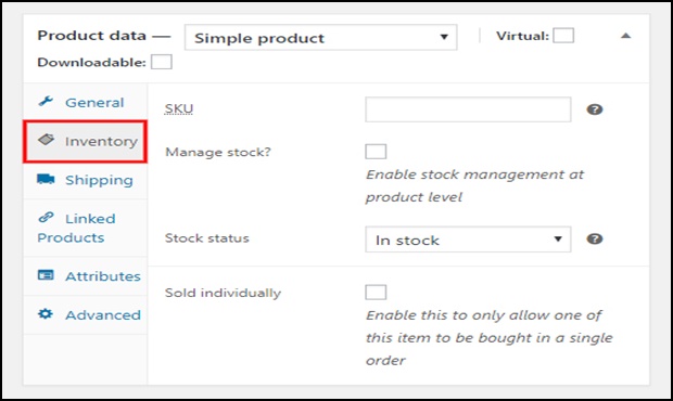 در بخش Inventory می توانید واحد مدیریت سهام (SKU) را سازماندهی کنید.