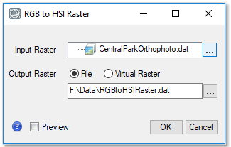 RGB to HSI Raster را انتخاب کرده و روی گزینه Run کلیک کنید . کادر محاوره RGB to HSI Raster ظاهر می شود.