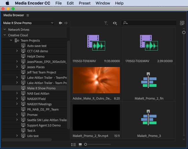 محیط Adobe Media Encoder