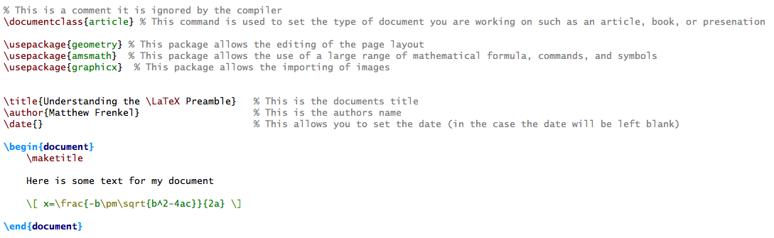 Screen capture showing the body of a LaTeX document.