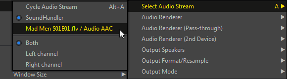 A screenshot showing audio streams in PotPlayer's context menu.